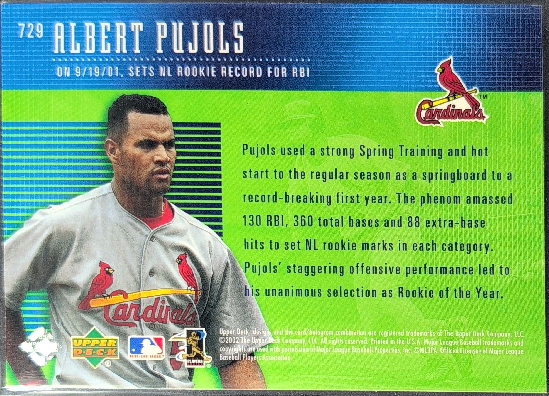 Albert Pujols 2002 Upper Deck #729 St. Louis Cardinals - back image