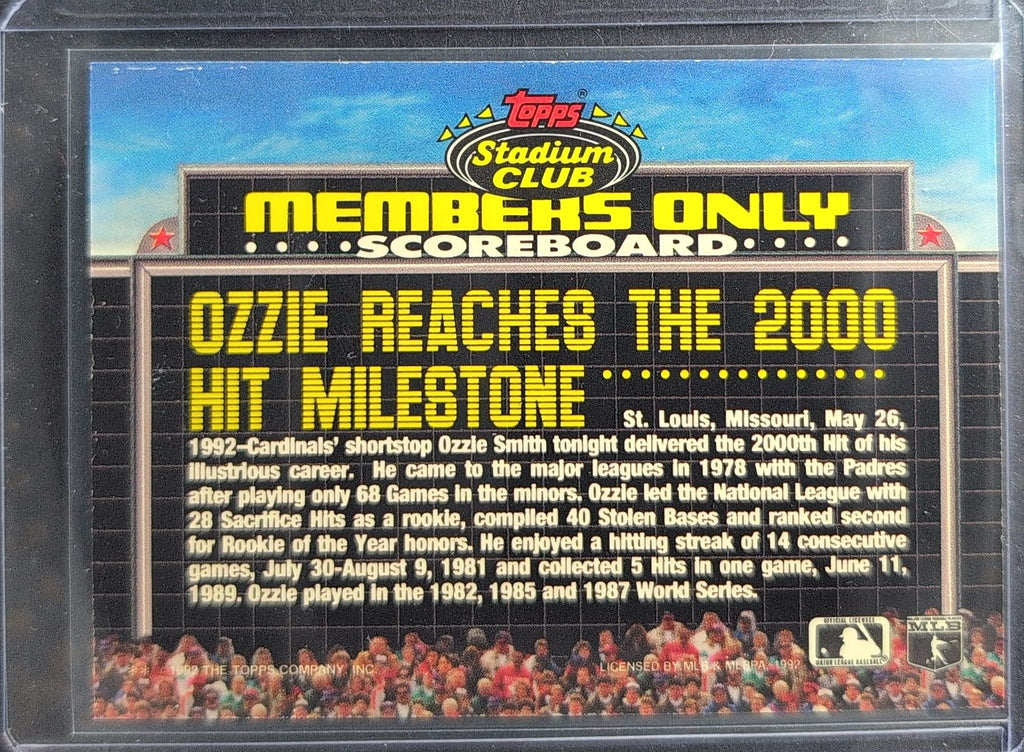 Ozzie Smith 1992 Stadium Club Members Only #NNO St. Louis Cardinals - back image