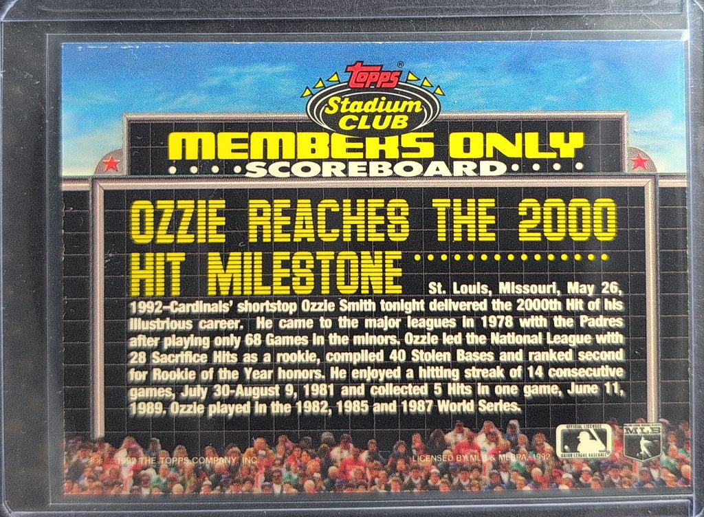 1992 Stadium Club Members Only Ozzie Smith #NNO St. Louis Cardinals back