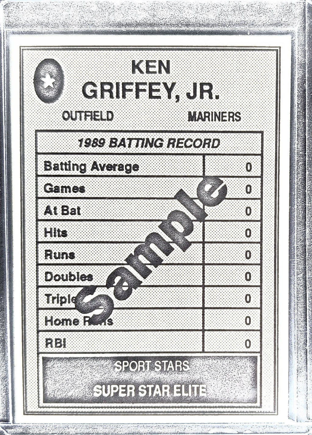 1990 Sports Stars Super Star Elite Samples (unlicensed) Ken Griffey, Jr. #NNO Seattle Mariners back