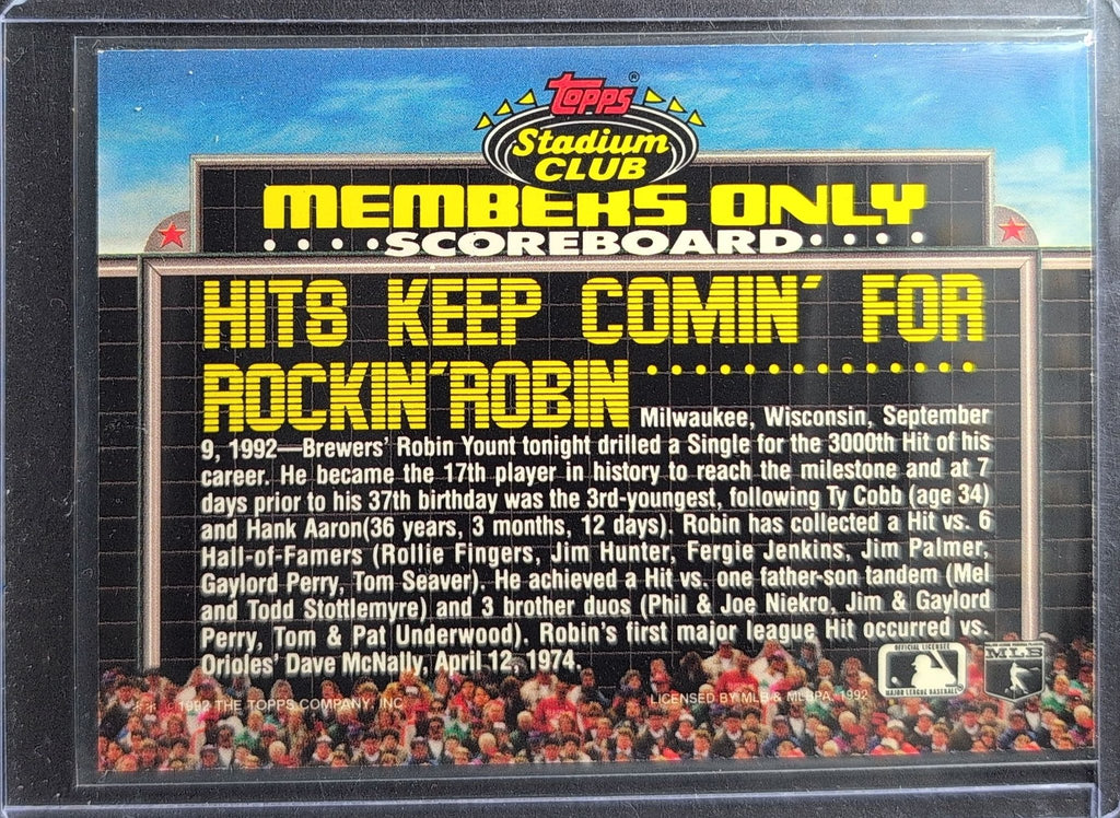 Robin Yount 1992 Stadium Club Members Only #NNO Milwaukee Brewers - back image