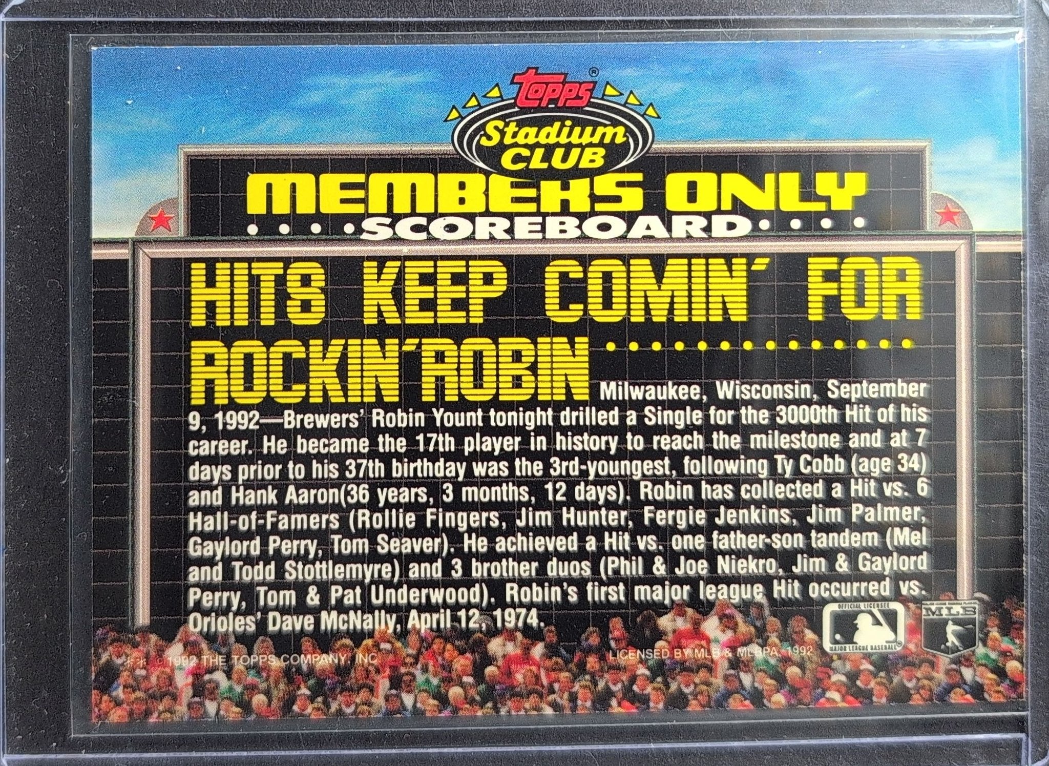 Robin Yount 1992 Stadium Club Members Only #NNO Milwaukee Brewers - back image