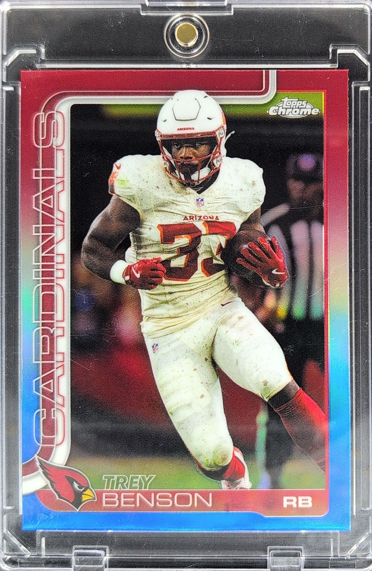 2025 Topps Chrome Trey Benson #7 Red White and Blue Refractor Arizona Cardinals front