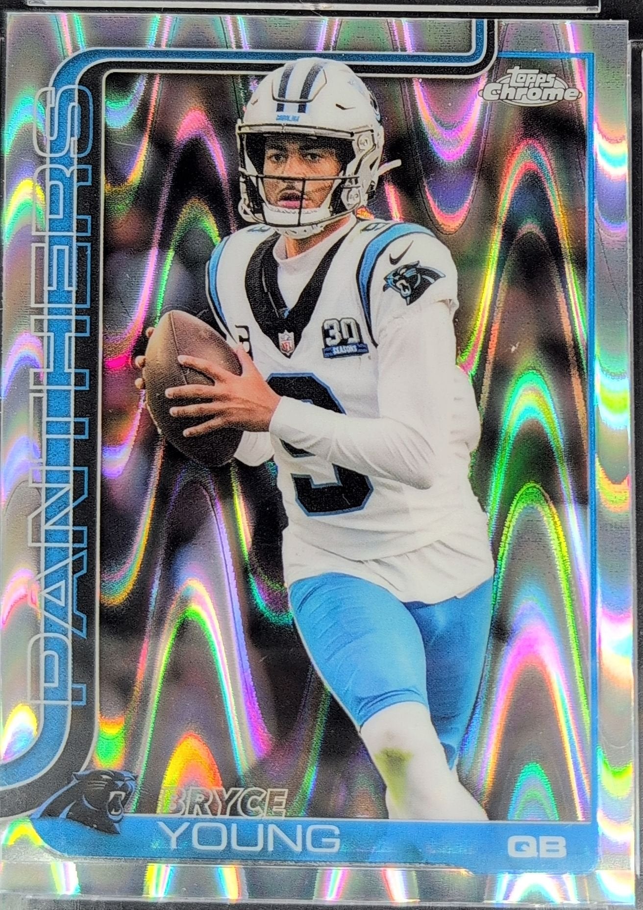 Bryce Young 2025 Topps Chrome #40 Ray Wave Refractor Carolina Panthers - front image