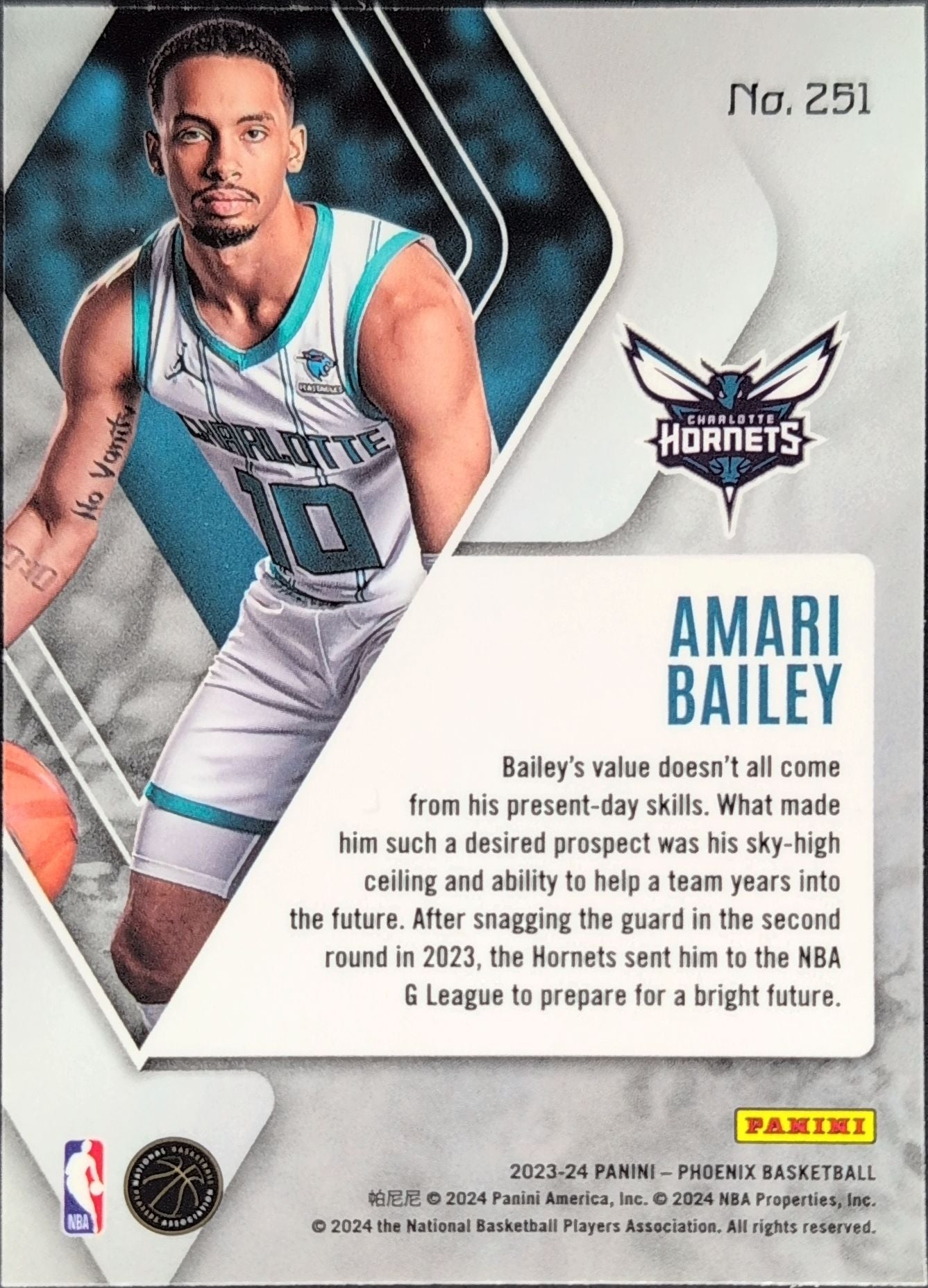 2023-24 Panini Phoenix Amari Bailey #251 RC Charlotte Hornets back
