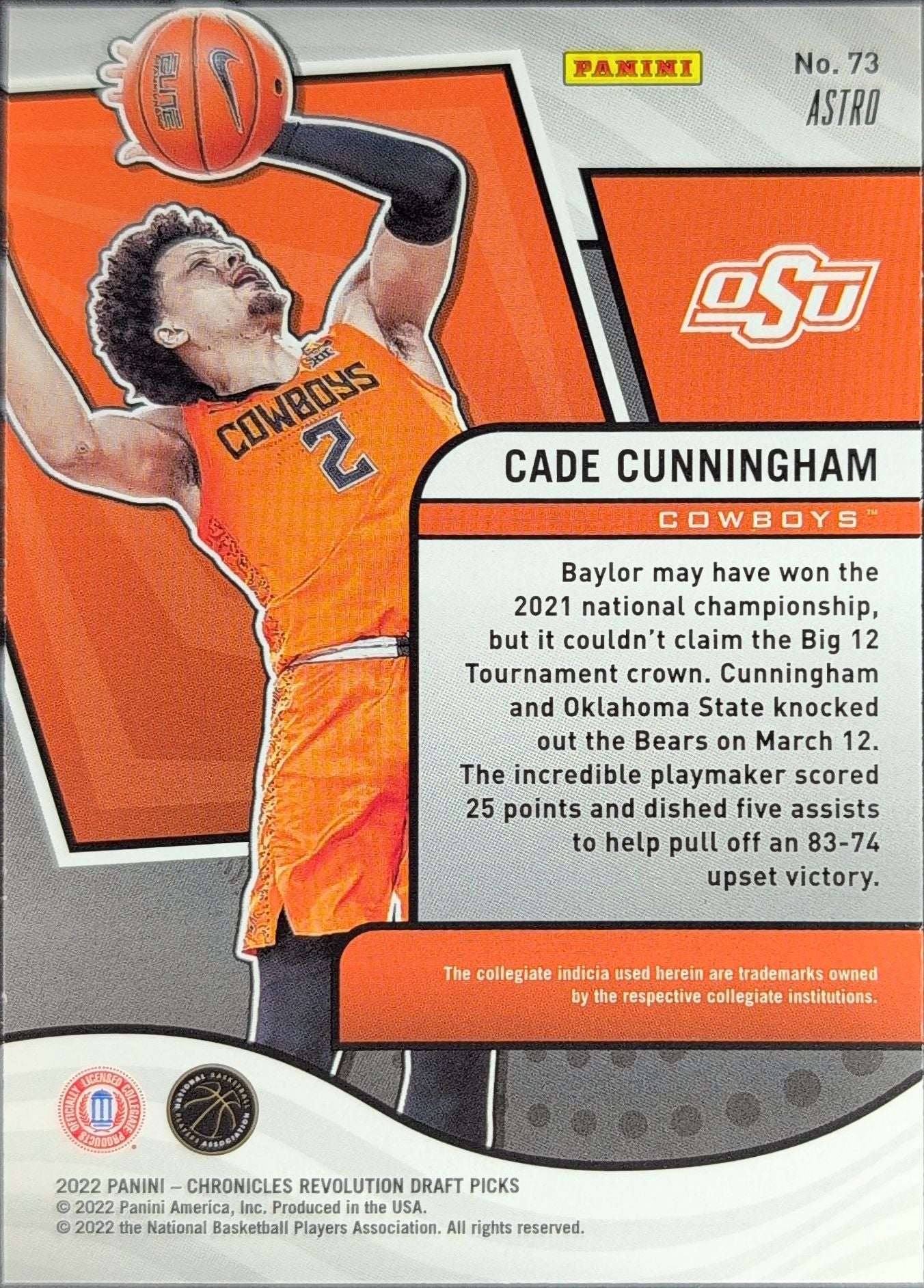 2022 Panini Chronicles Draft Picks Cade Cunningham #73 Revolution Astro Oklahoma State Cowboys back