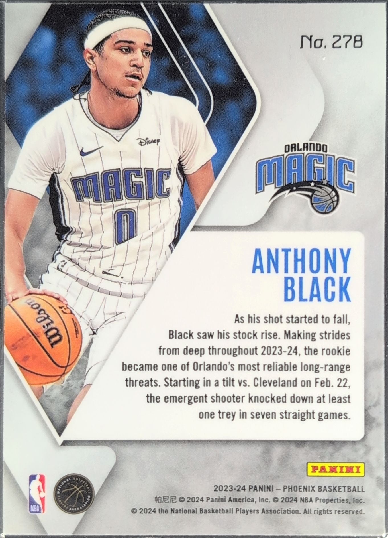 2023-24 Panini Phoenix Anthony Black #278 RC Orlando Magic back