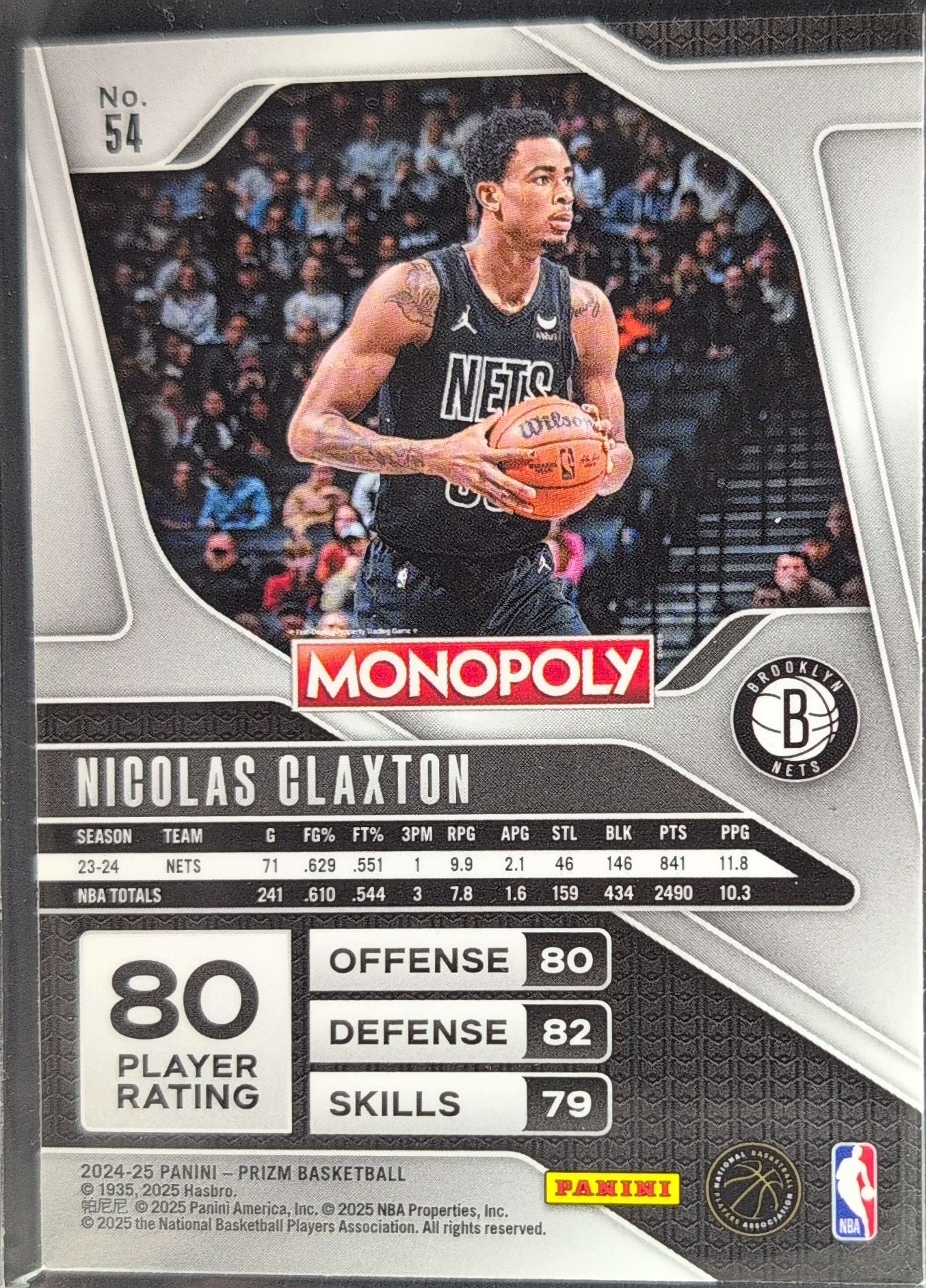 2024-25 Panini Prizm Monopoly Nicolas Claxton #54 Brooklyn Nets back