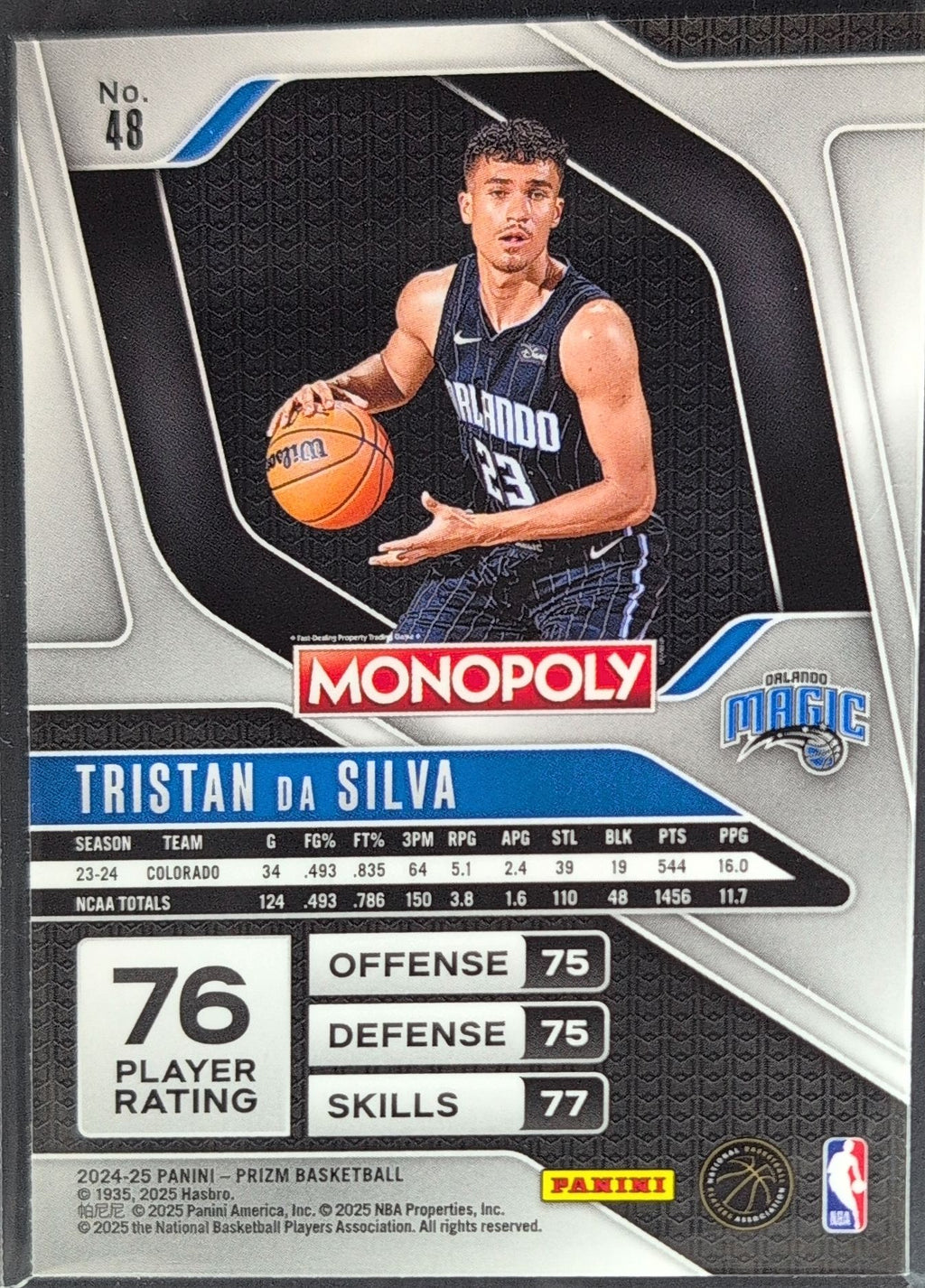 2024-25 Panini Prizm Monopoly Tristan Da Silva #48 RC Orlando Magic back