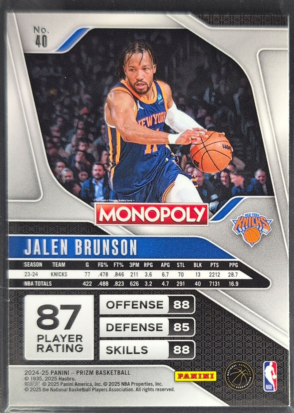 2024-25 Panini Prizm Monopoly Jalen Brunson #40 New York Knicks back