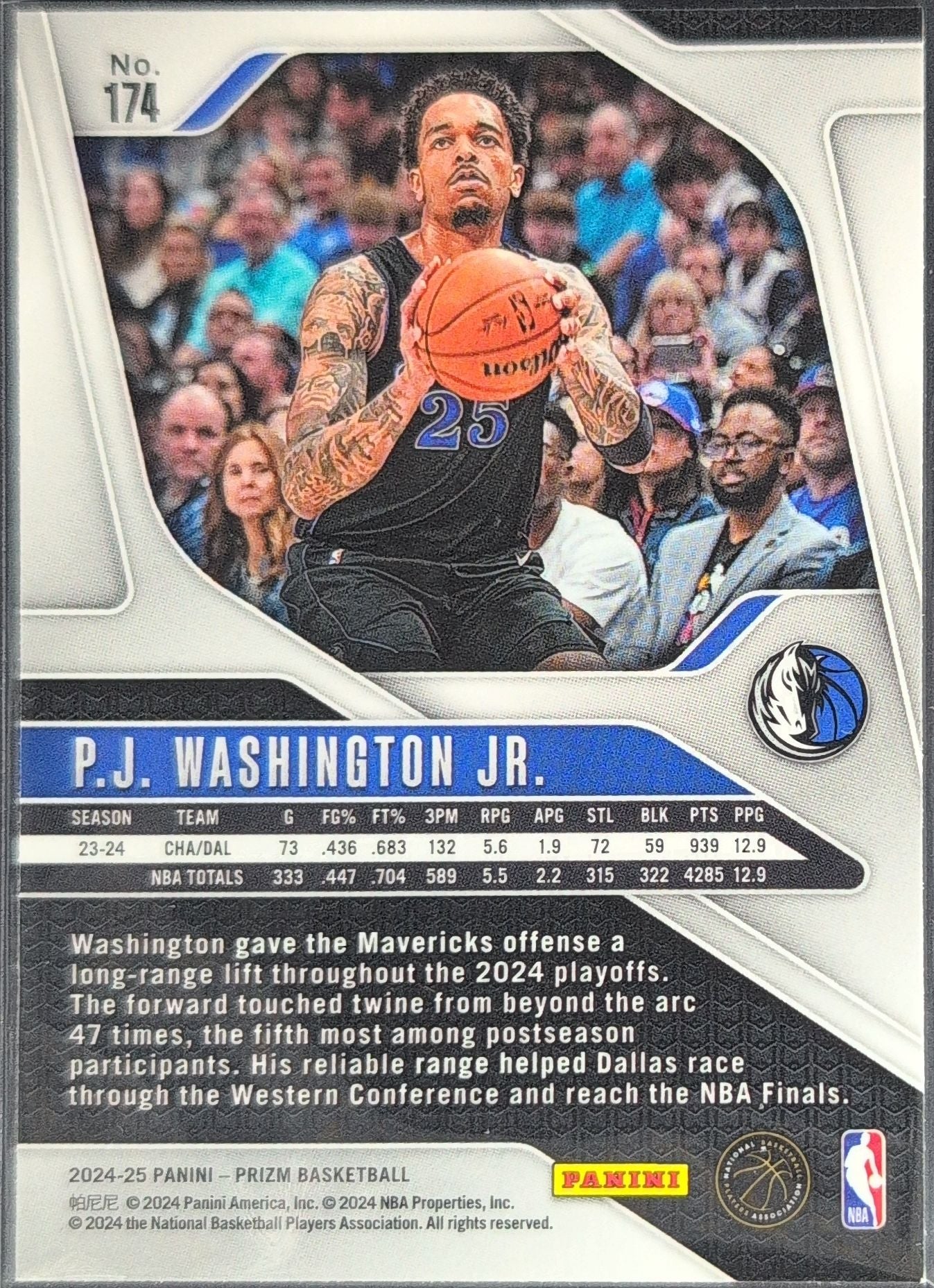 2024-25 Panini Prizm P.J. Washington Jr. #174 Dallas Mavericks back