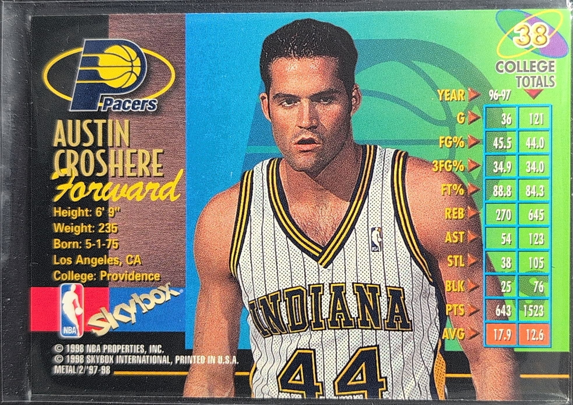 1997-98 Metal Universe Championship Austin Croshere #38 RC Indiana Pacers back
