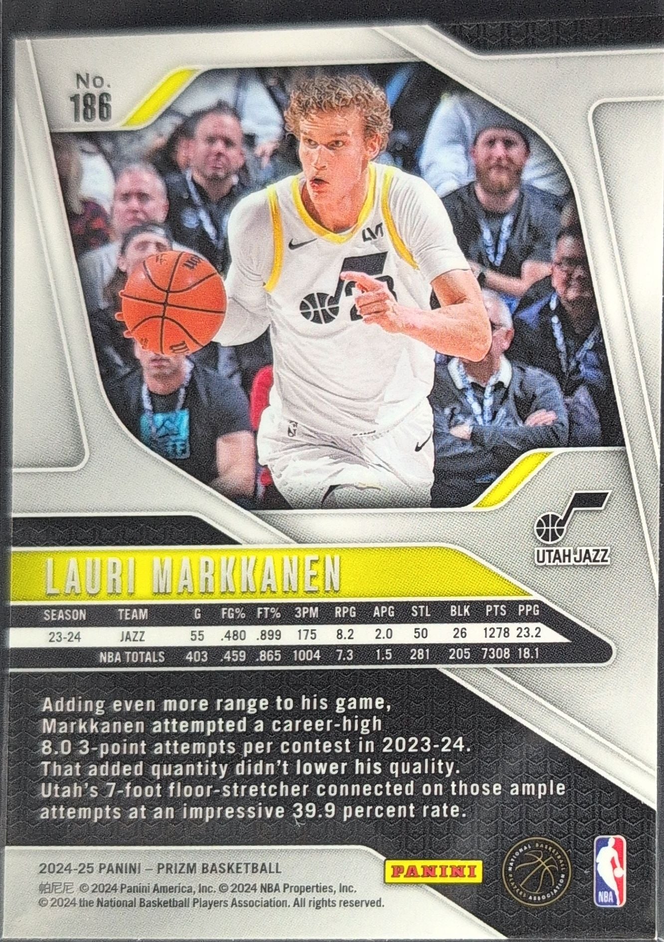2024-25 Panini Prizm Lauri Markkanen #186 Utah Jazz back