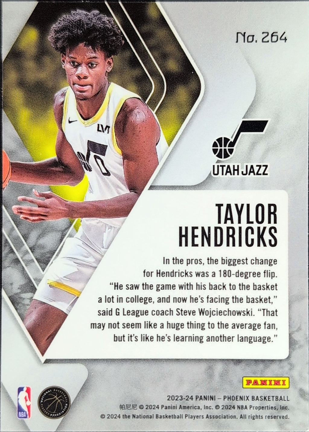 2023-24 Panini Phoenix Taylor Hendricks #264 RC Utah Jazz back