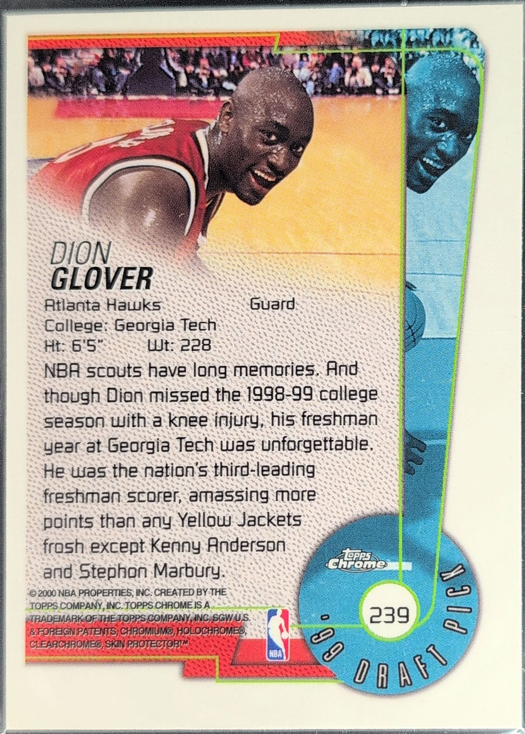 1999-00 Topps Dion Glover #239 RC Atlanta Hawks back