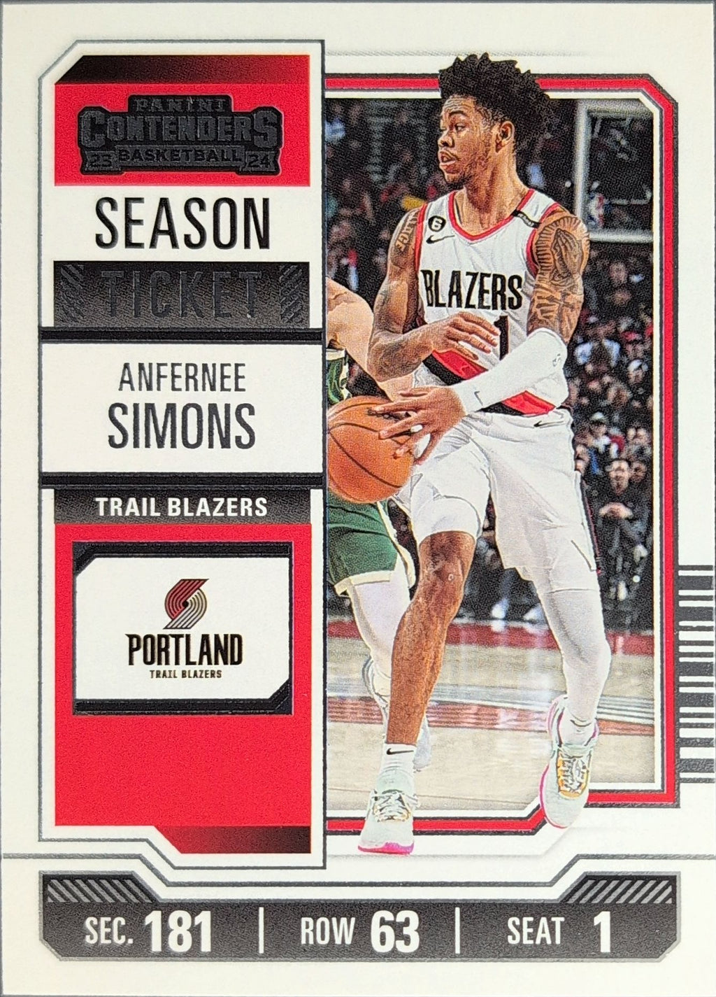 2023-24 Panini Contenders Anfernee Simons #54 Season Ticket Retail Portland Trail Blazers front