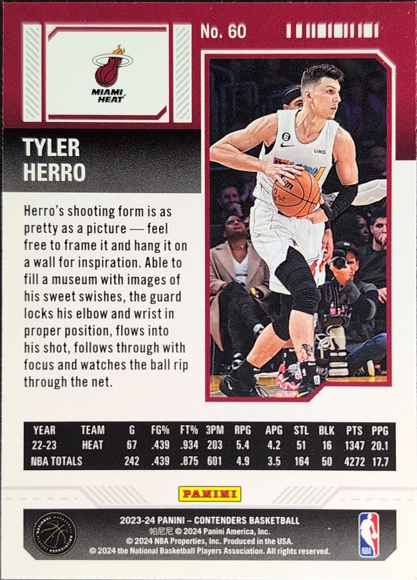 2023-24 Panini Contenders Tyler Herro #60 Season Ticket Retail Miami Heat back