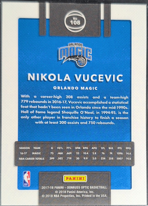 2017-18 Donruss Optic Nikola Vucevic #108 Orlando Magic back