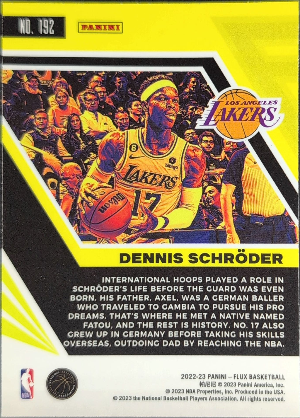 2022-23 Panini Flux Dennis Schroder #192 Los Angeles Lakers back