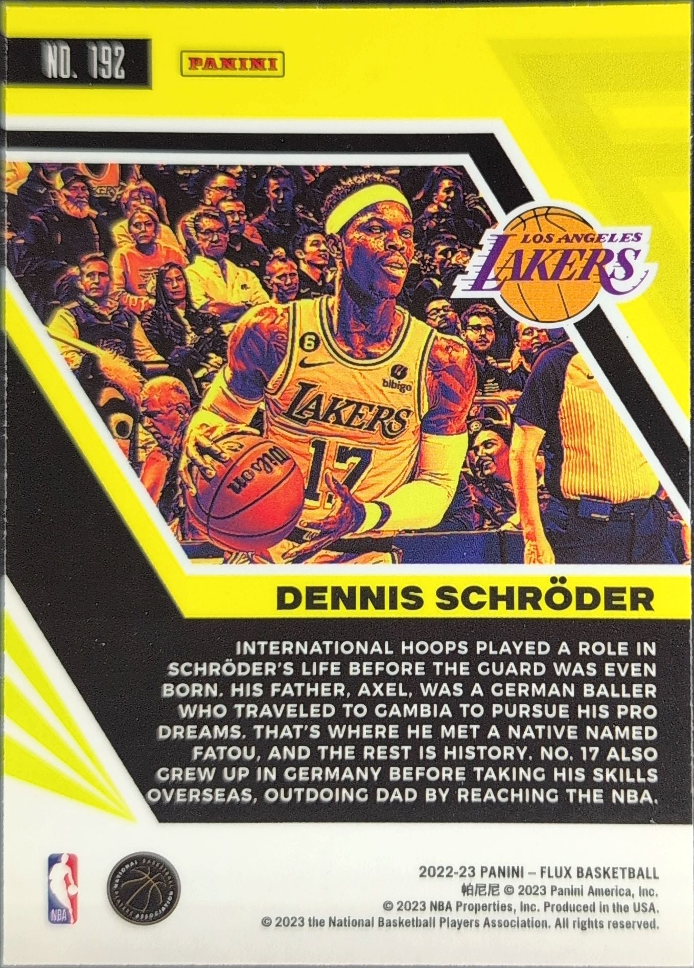 2022-23 Panini Flux Dennis Schroder #192 Los Angeles Lakers back