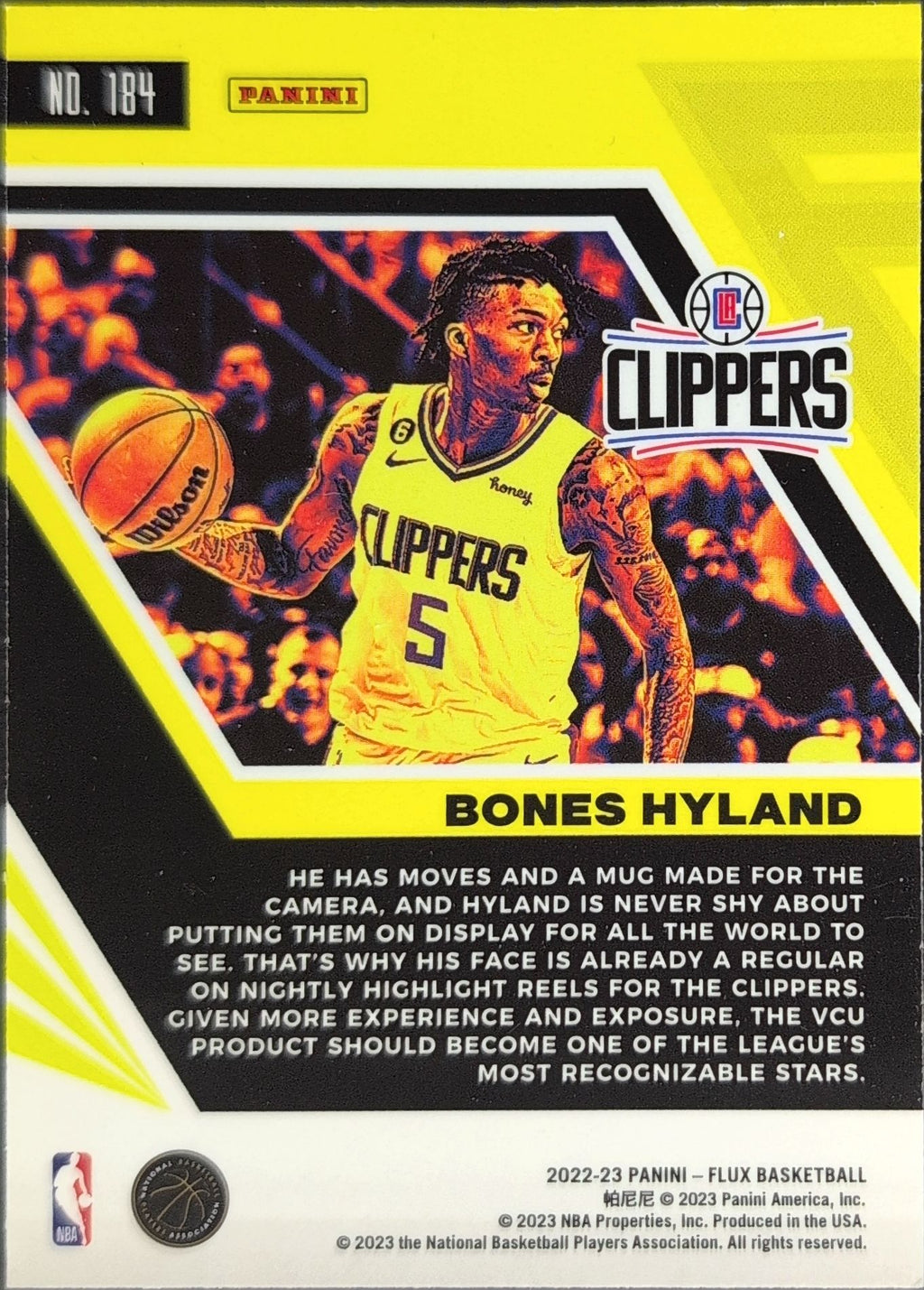 2022-23 Panini Flux Bones Hyland #184 Los Angeles Clippers back