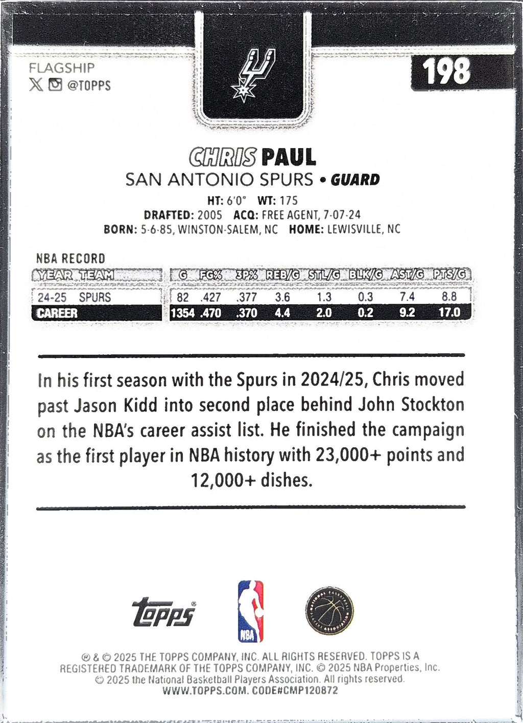 2025-26 Topps Chris Paul #198 San Antonio Spurs back