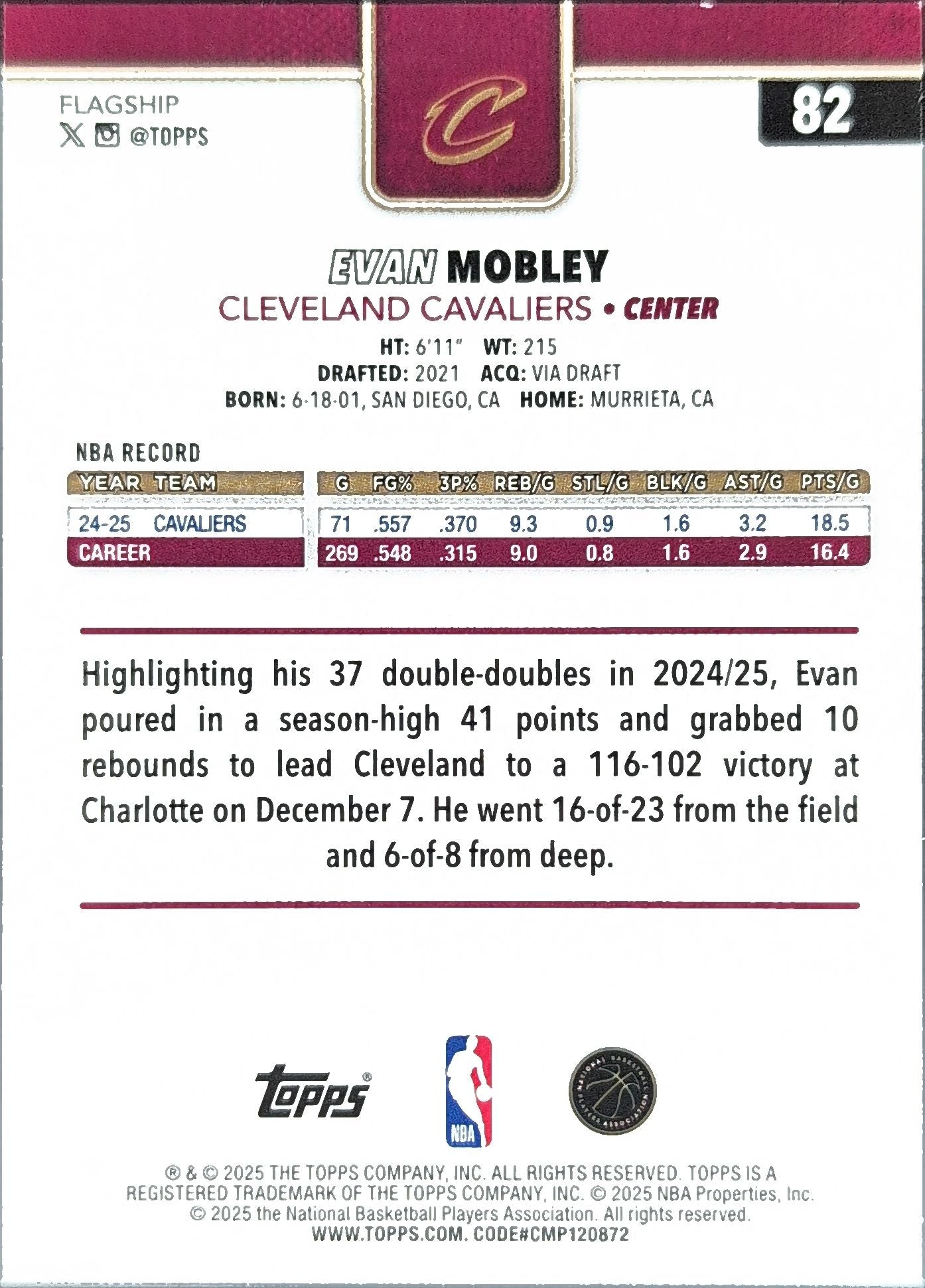 Evan Mobley 2025-26 Topps #82 Cleveland Cavaliers