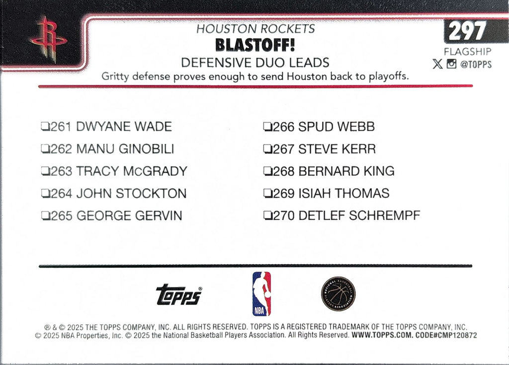 2025-26 Topps Blastoff!: Defensive Duo Leads #297 Houston Rockets back
