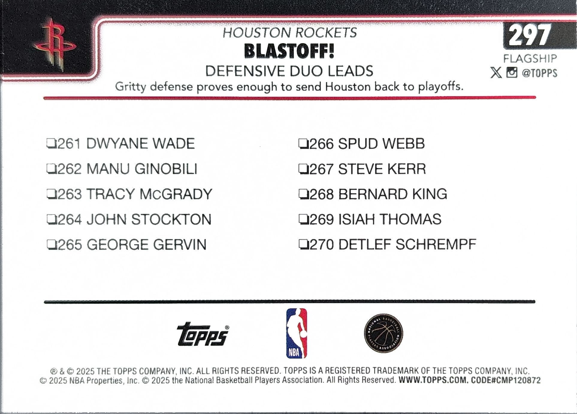 2025-26 Topps Blastoff!: Defensive Duo Leads #297 Houston Rockets back