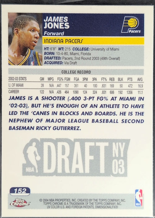 2003-04 Topps Chrome James Jones #152 RC Indiana Pacers back
