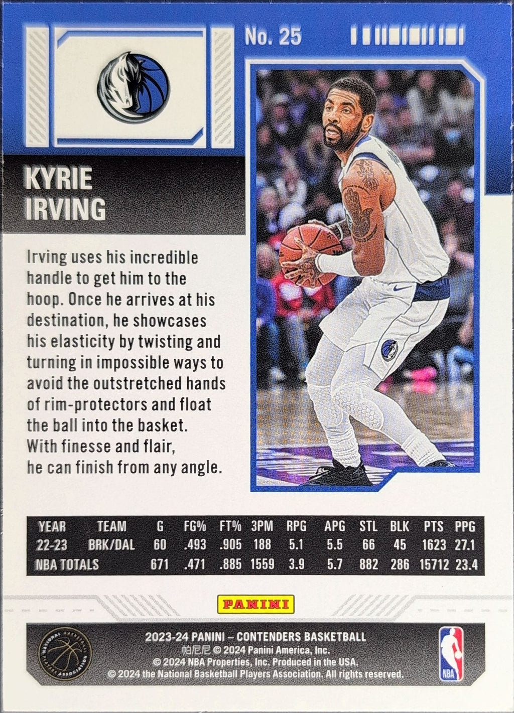2023-24 Panini Contenders Kyrie Irving #25 Season Ticket Retail Dallas Mavericks back