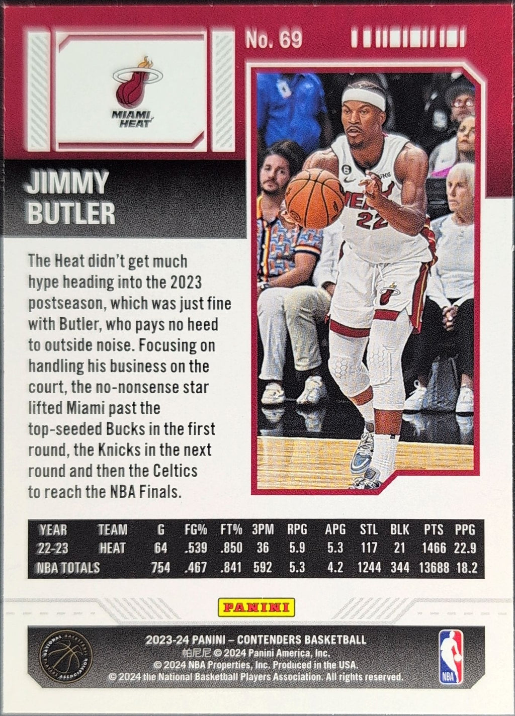 2023-24 Panini Contenders Jimmy Butler #69 Miami Heat back