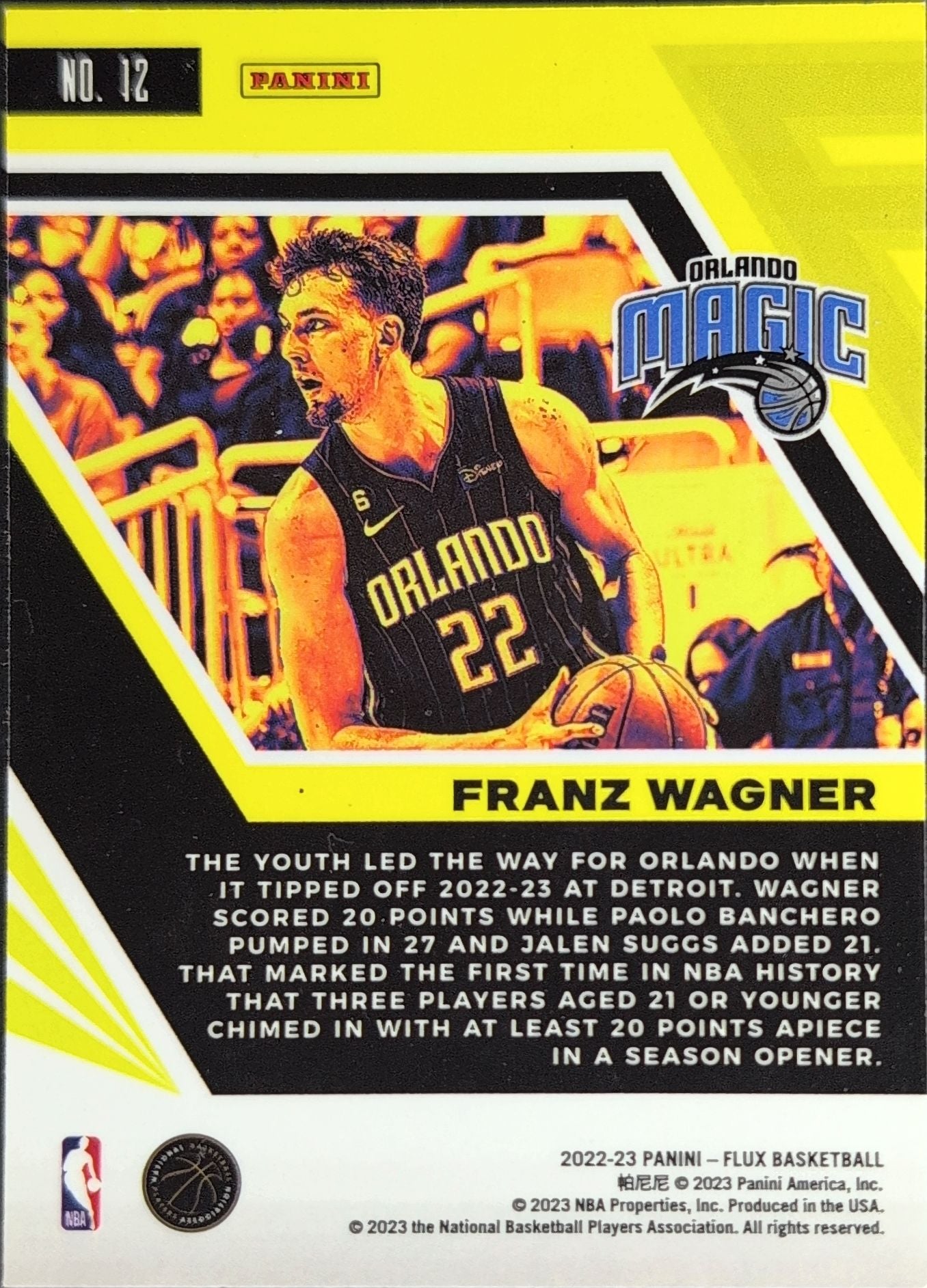 2022-23 Panini Flux Franz Wagner #12 Orlando Magic back