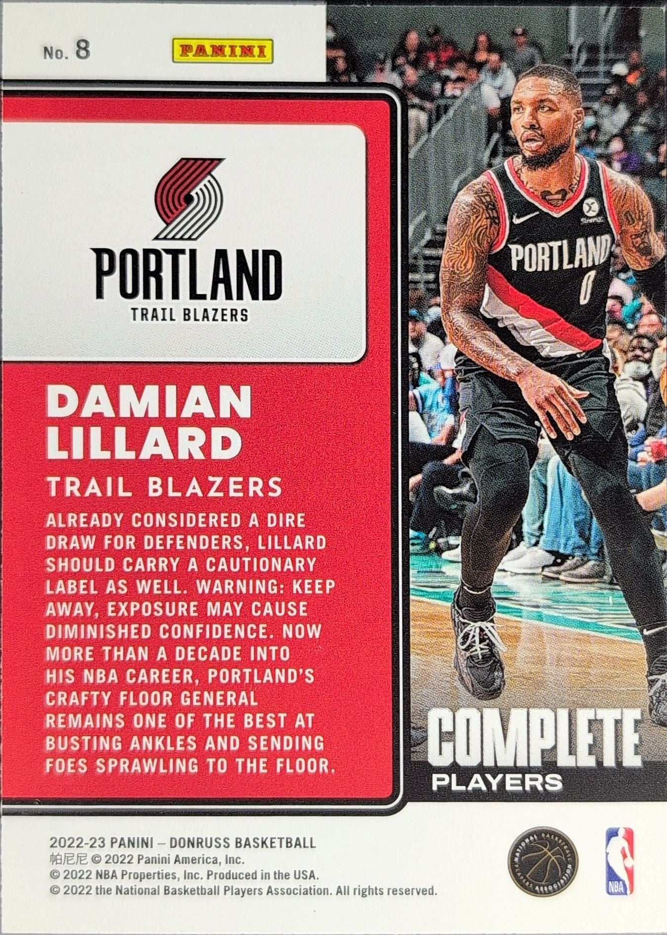2022-23 Donruss Damian Lillard #8 Complete Players Portland Trail Blazers back