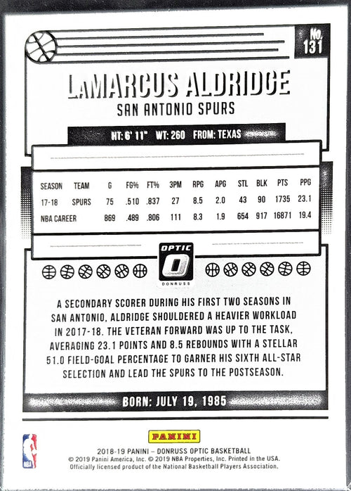 2018-19 Donruss Optic LaMarcus Aldridge #131 San Antonio Spurs back