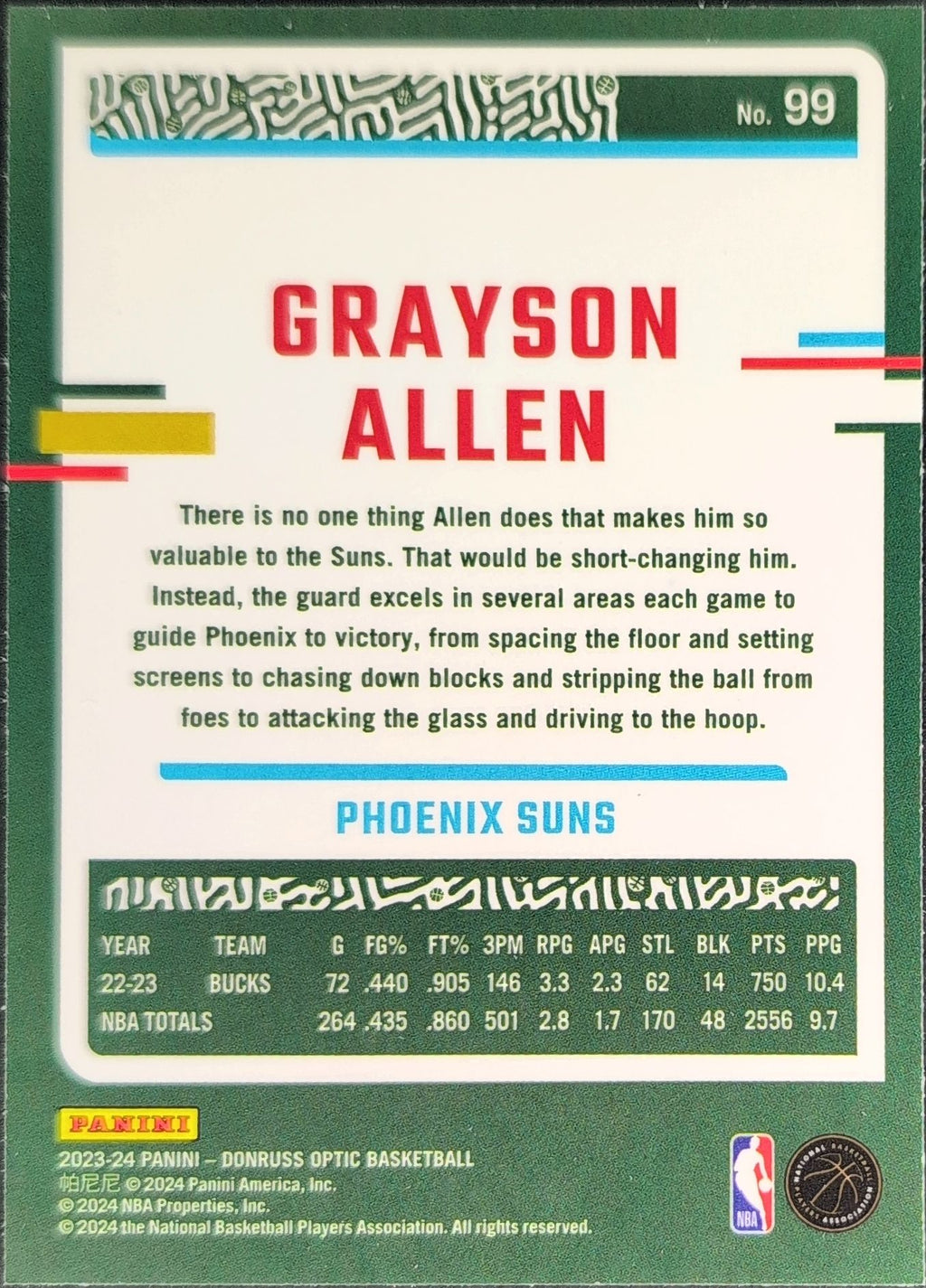2023-24 Donruss Optic Grayson Allen #99 Phoenix Suns back