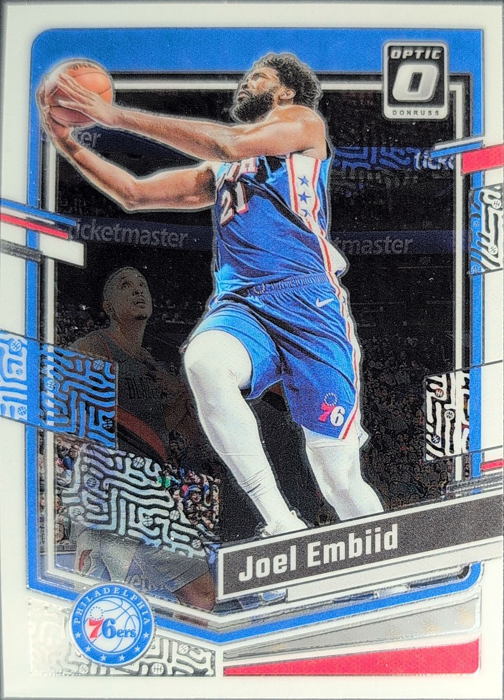 2023-24 Donruss Optic Joel Embiid #124 Blue Velocity Philadelphia 76ers front