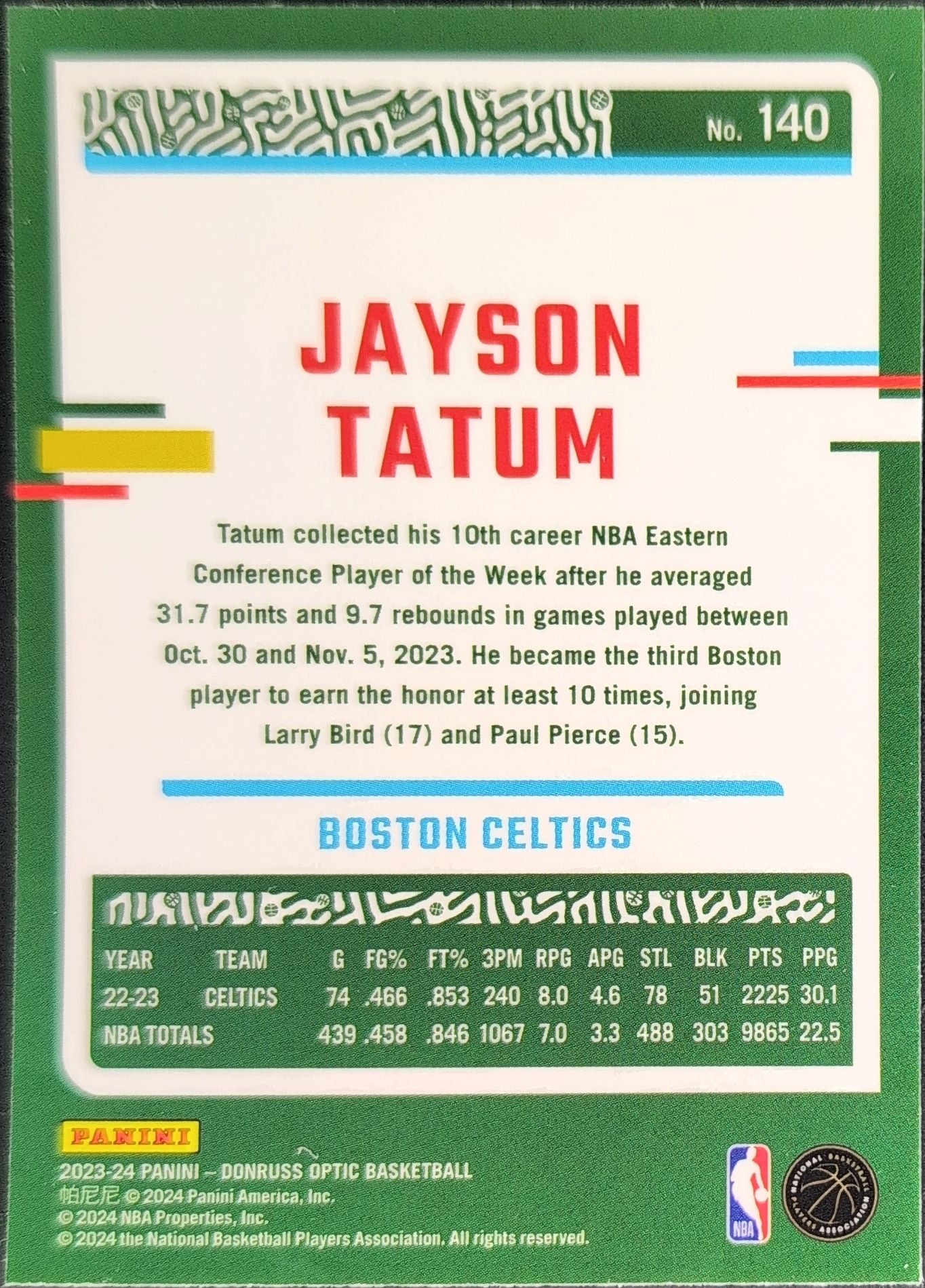 2023-24 Donruss Optic Jayson Tatum #140 Boston Celtics back