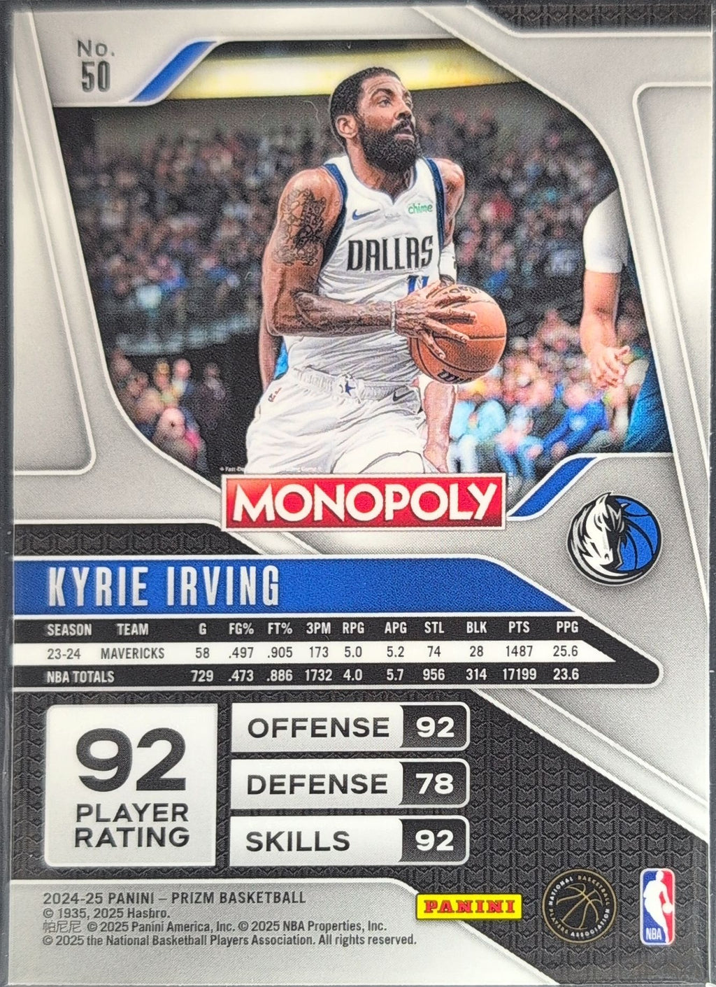 2024-25 Panini Prizm Monopoly Kyrie Irving #50 Dallas Mavericks back