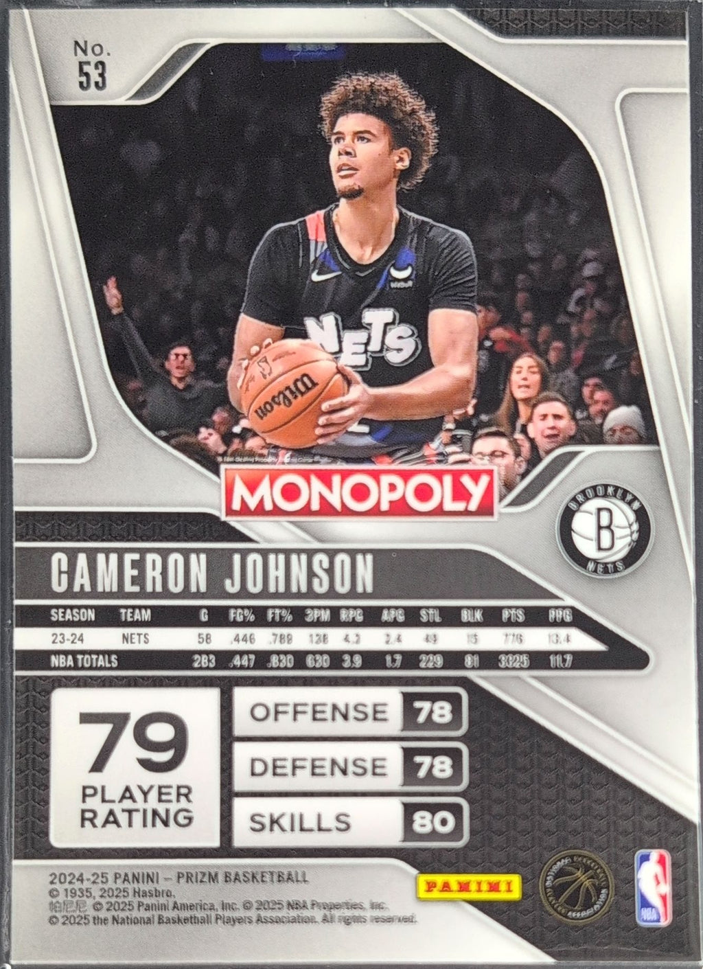 2024-25 Panini Prizm Monopoly Cameron Johnson #53 Brooklyn Nets back