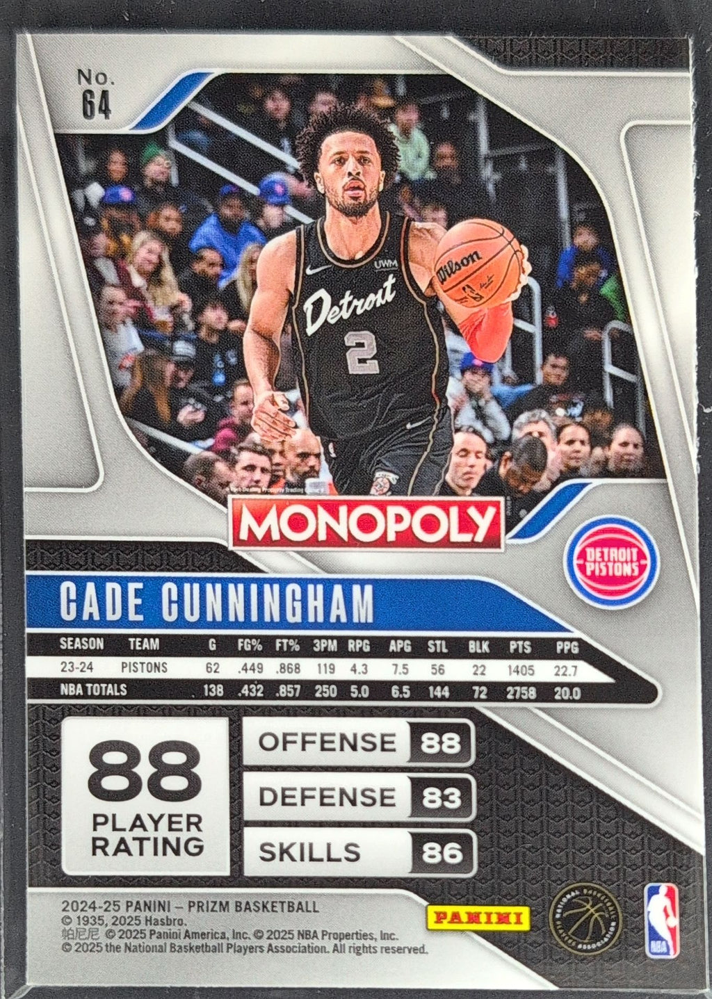 2024-25 Panini Prizm Monopoly Cade Cunningham #64 Detroit Pistons back