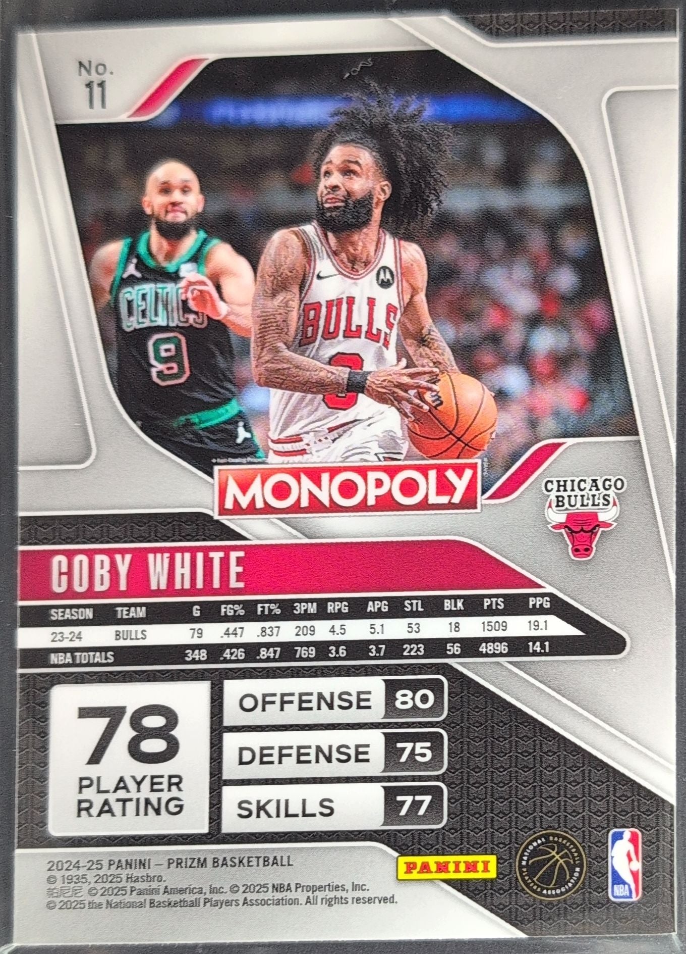 2024-25 Panini Prizm Monopoly Coby White #11 Chicago Bulls back