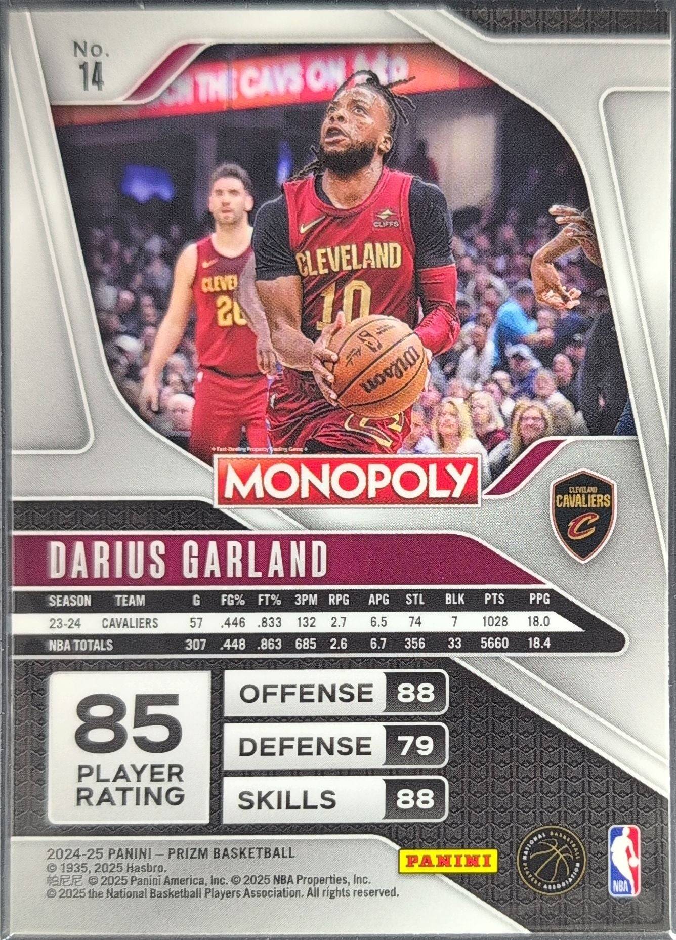 2024-25 Panini Prizm Monopoly Darius Garland #14 Cleveland Cavaliers back