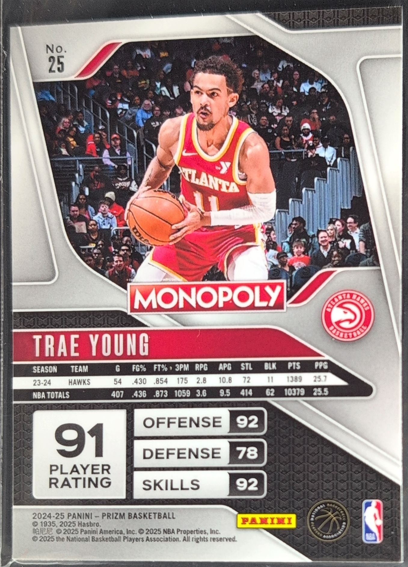 2024-25 Panini Prizm Monopoly Trae Young #25 Atlanta Hawks back