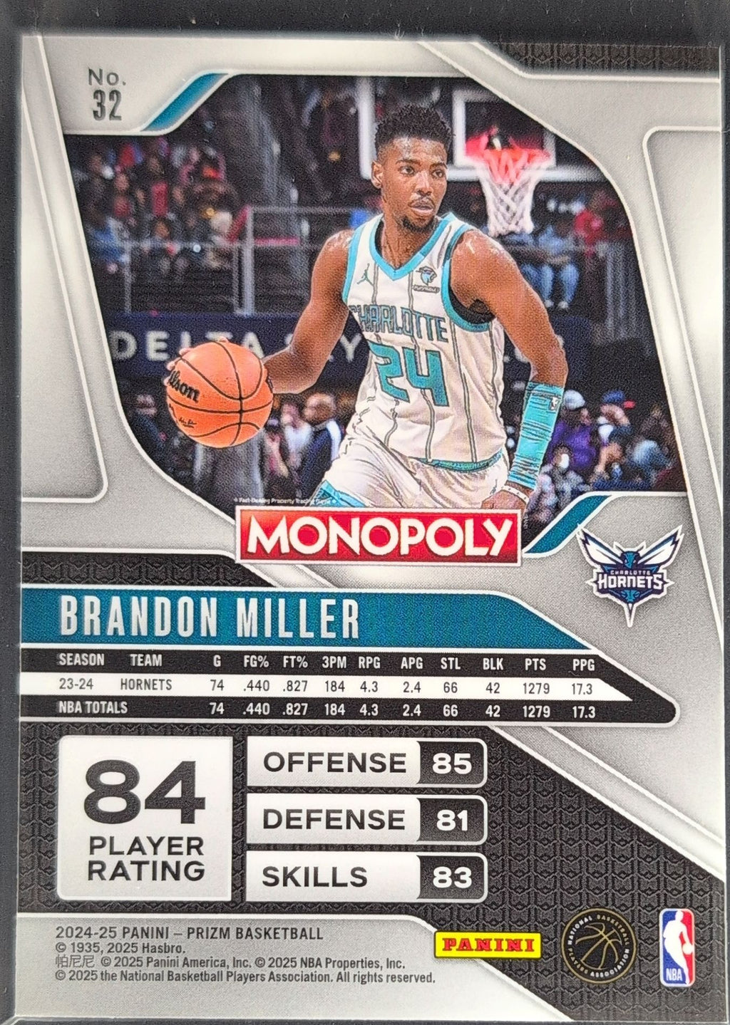 2024-25 Panini Prizm Monopoly Brandon Miller #32 Charlotte Hornets back