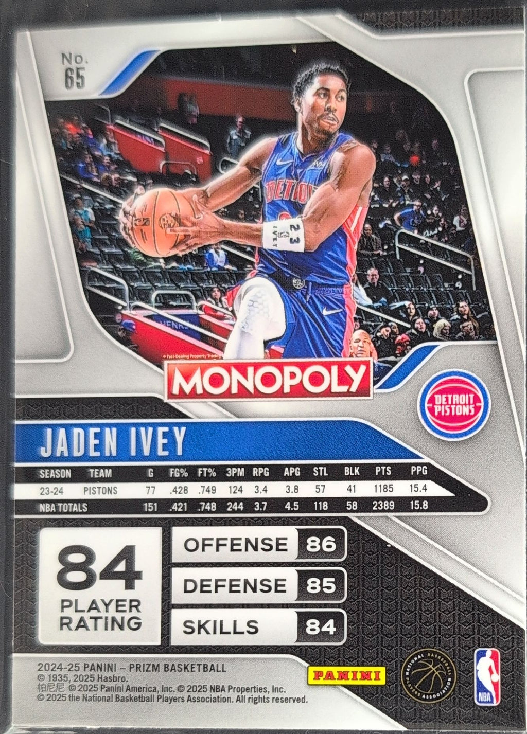 2024-25 Panini Prizm Monopoly Jaden Ivey #65 Detroit Pistons back