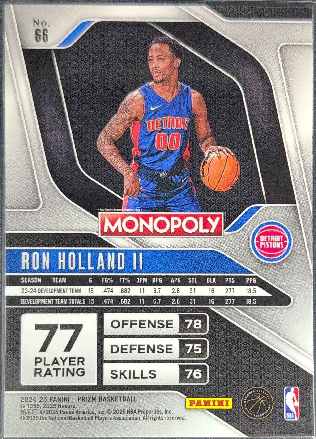 2024-25 Panini Prizm Monopoly Ron Holland II #66 RC Detroit Pistons back