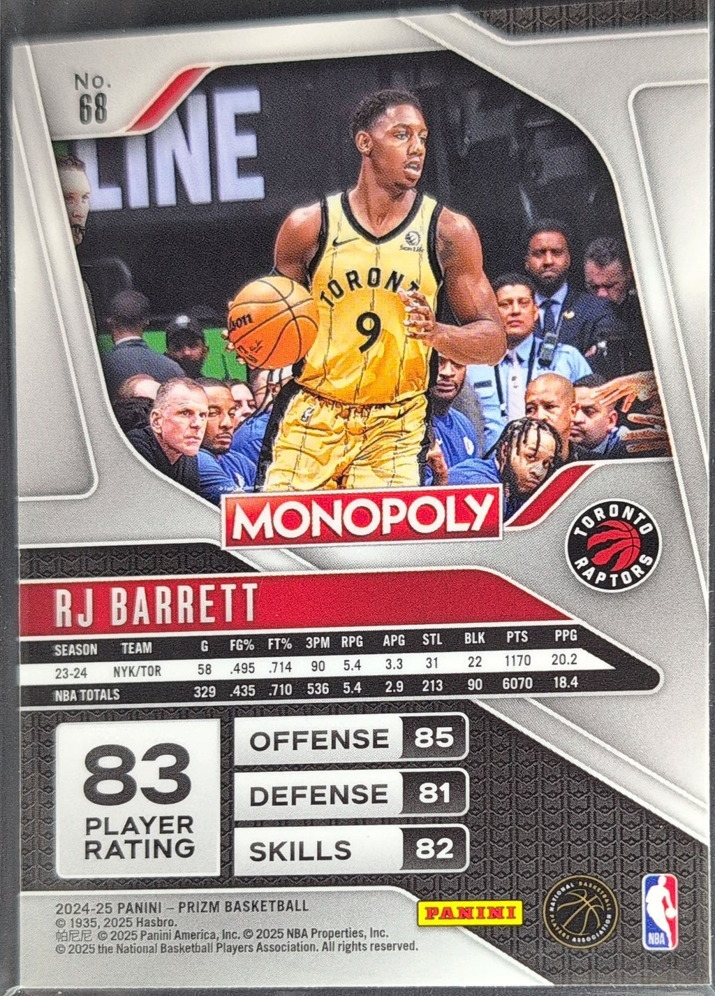 2024-25 Panini Prizm Monopoly RJ Barrett #68 Toronto Raptors back