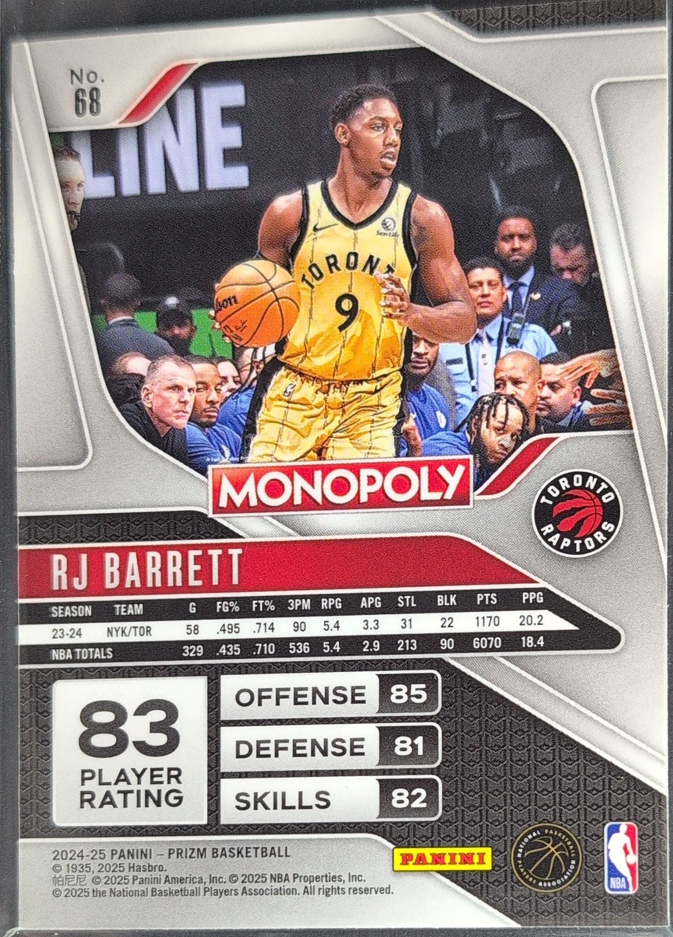 2024-25 Panini Prizm Monopoly RJ Barrett #68 Toronto Raptors back