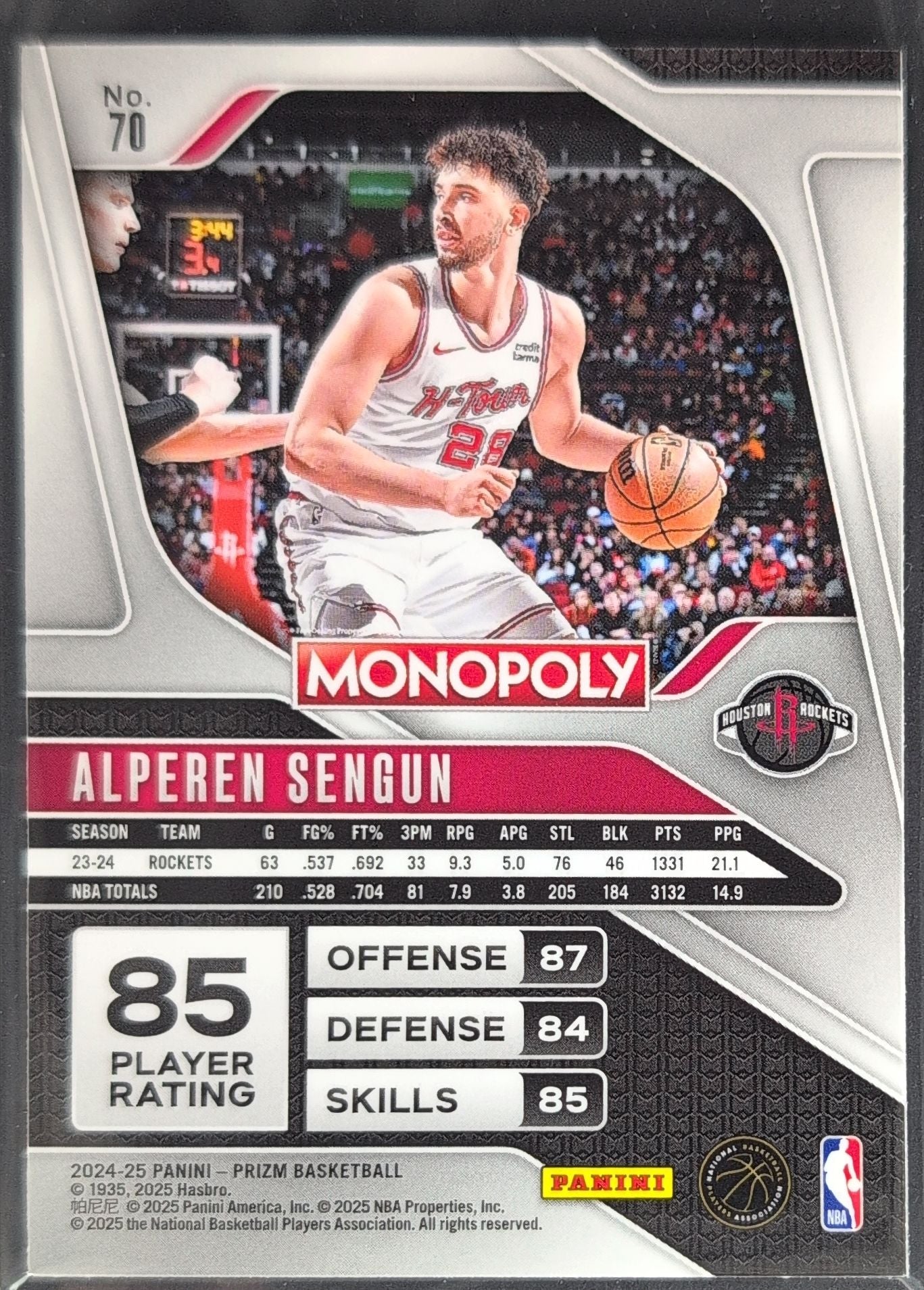 2024-25 Panini Prizm Monopoly Alperen Sengun #70 Houston Rockets back